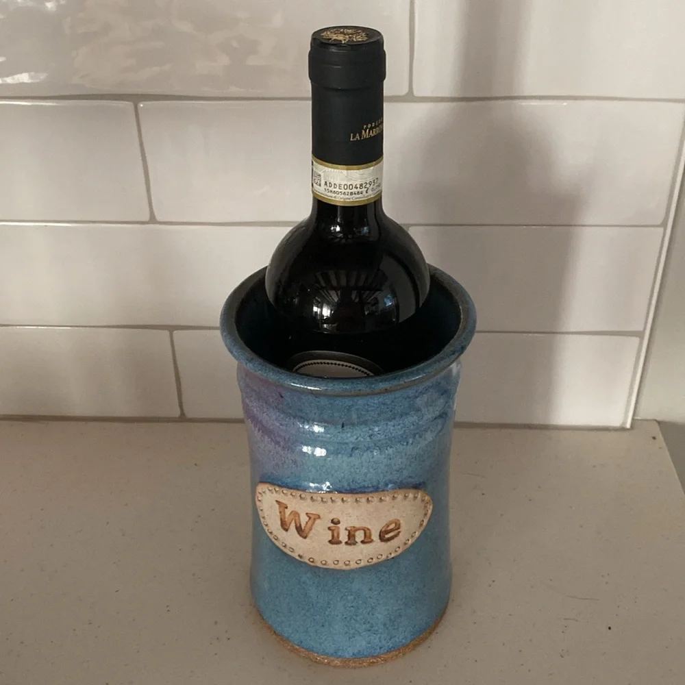 Ceramic Wine Cooler Handmade Pottery Blue Purple